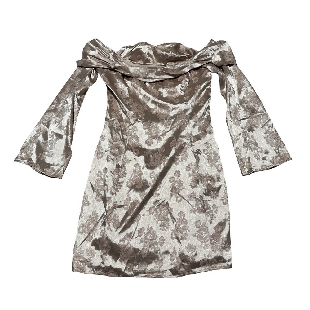 Lulus Truly Yours Blush Satin Jacquard Off-the-Shoulder Mini Floral Dress Size M